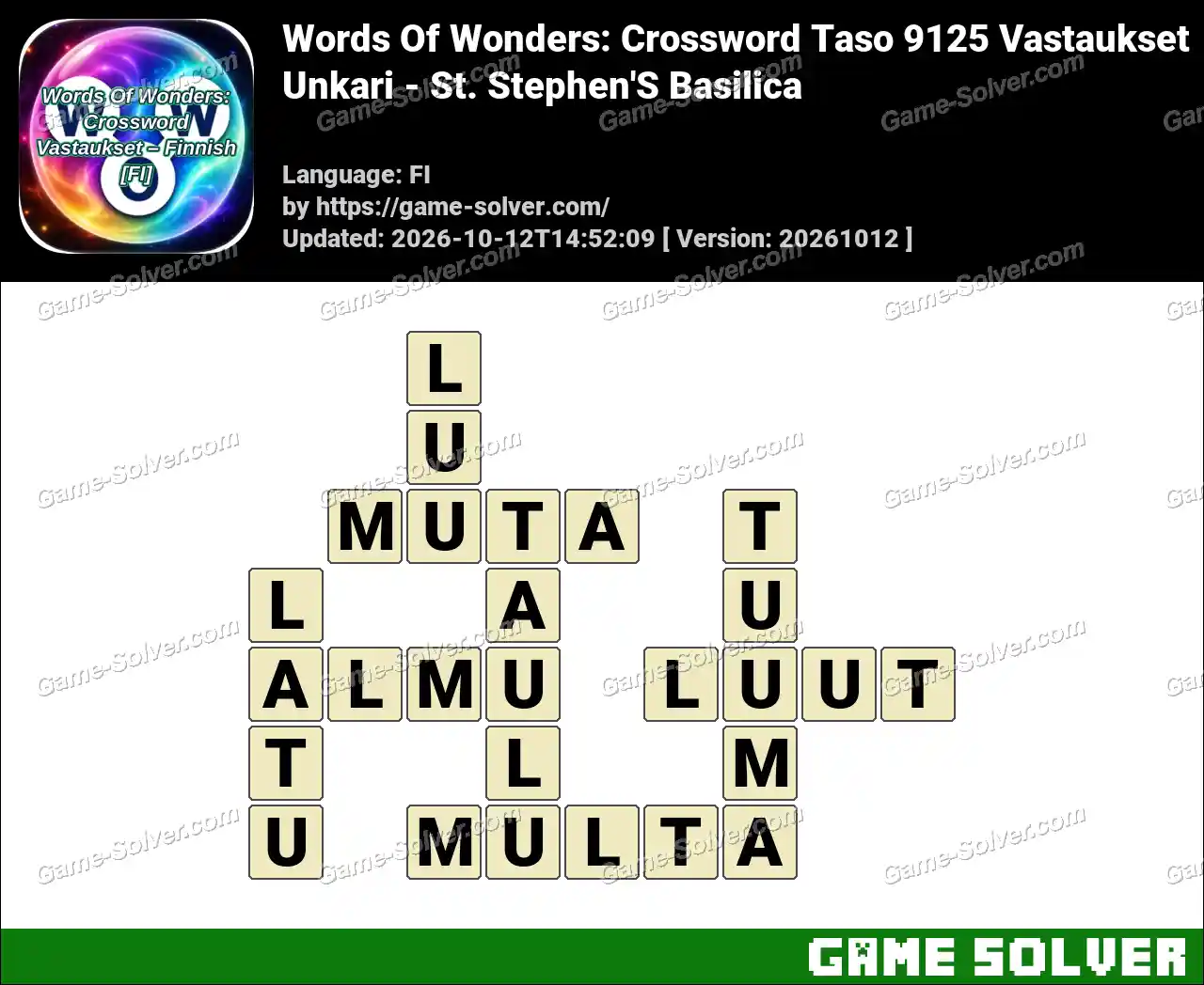 Words Of Wonders: Crossword Taso 9125 Vastaukset – Unkari – St. Stephen’S Basilica
